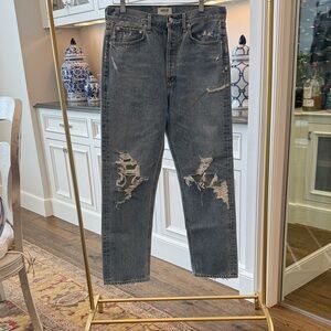 Agolde Charcoal Distressed Straight Jeans